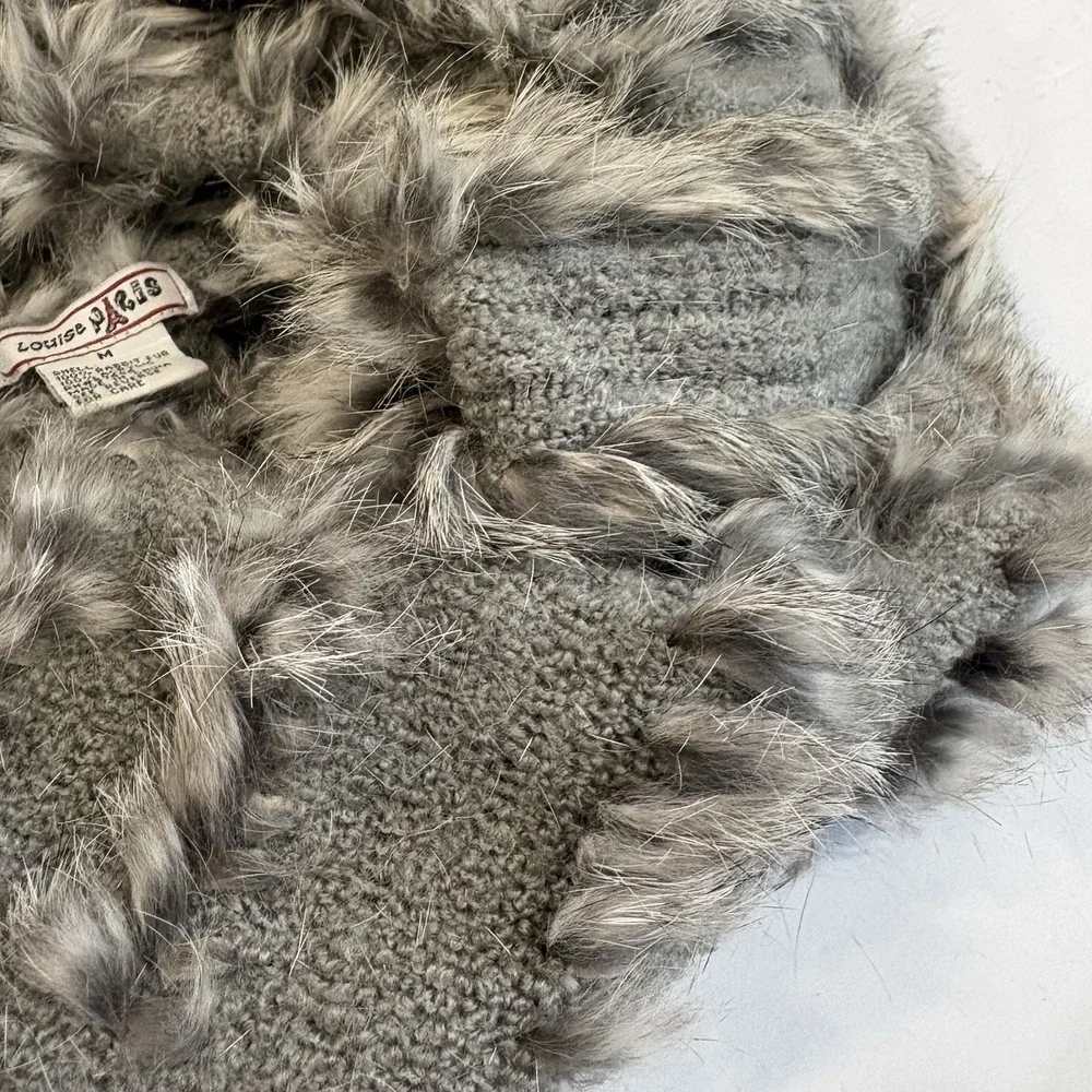 Vtg Y2K Rabbit Fur Scarf Wrap Shawl Gray Knit M Louise Paris Luxury Shrug